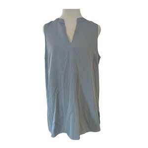 Banana Republic Womens Sleeveless V-Neck Blouse Blue Pleated Keyhole Back Medium